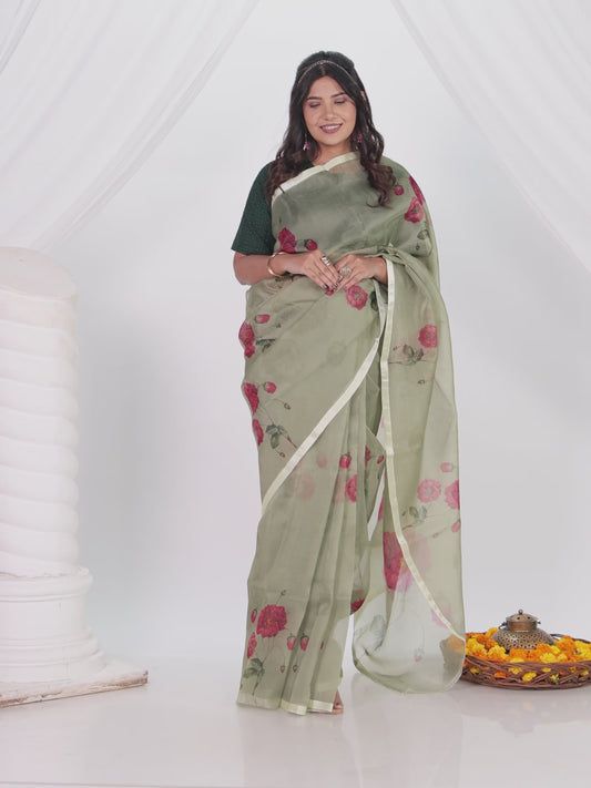 Organza Digital Sage Green Saree