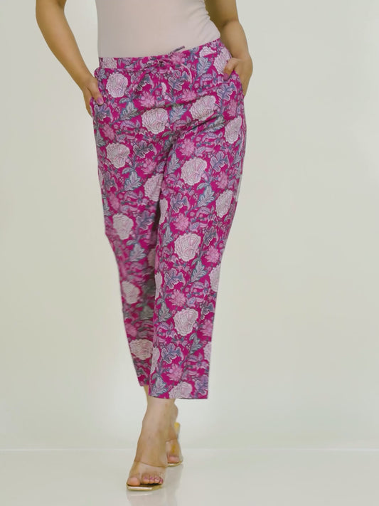 Soft Cotton Floral Pink Straight Trousers
