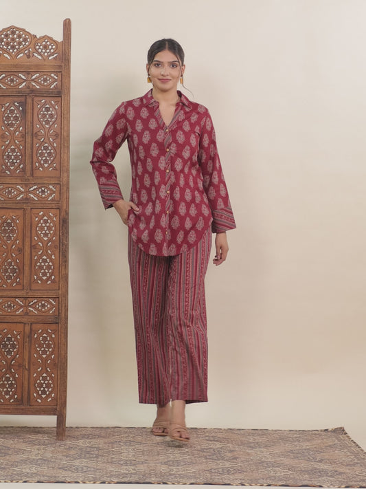 Soft Cotton Butti Straight Maroon Kurta