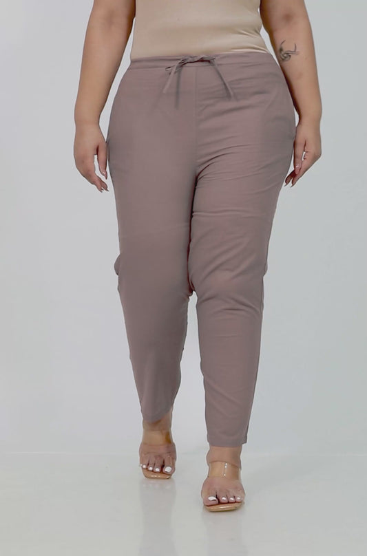Soft Cotton Solid Brown Tapered Trousers