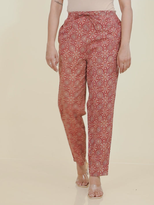 Kantha Cotton Ajrakh Rust Tapered Trousers