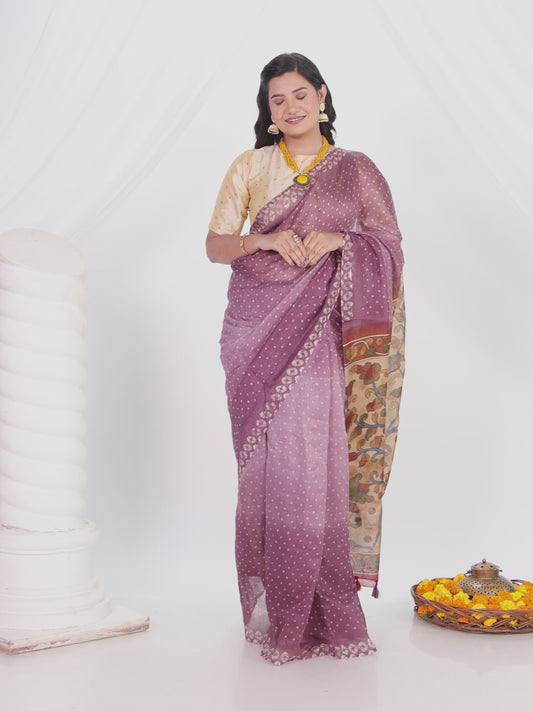 Cotton Silk Bandhani Purple Saree
