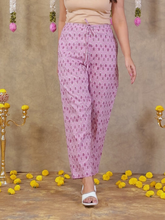 Soft Cotton Floral Purple Tapered Trousers