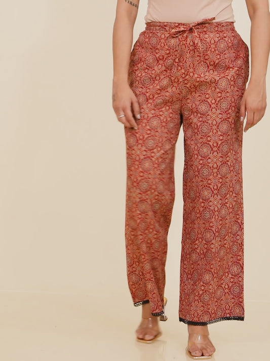Kantha Cotton Ajrakh Brown Palazzo