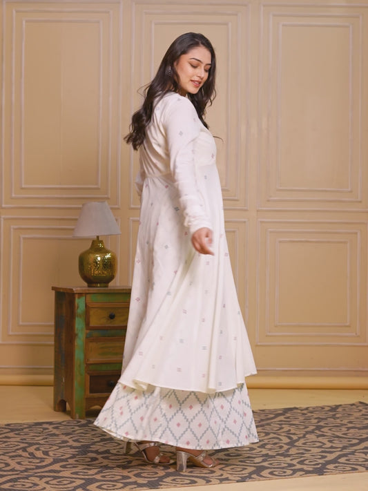 Soft Cotton Butti Anarkali Cream Kurta