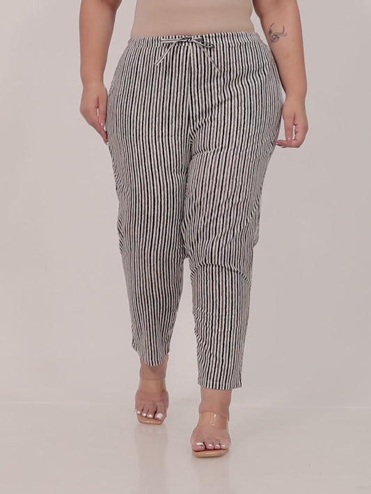 Soft Cotton Striped White Tapered Trousers