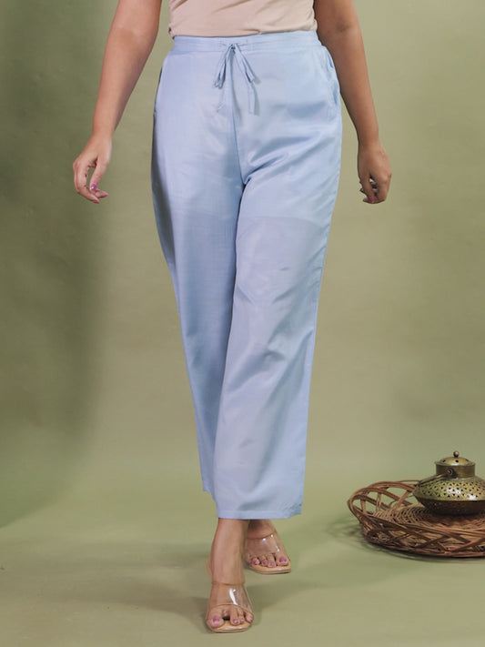 Chanderi Solid Sky Blue Tapered Trousers