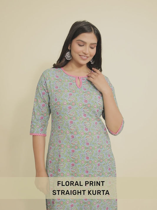 Soft Cotton Floral blue Kurta