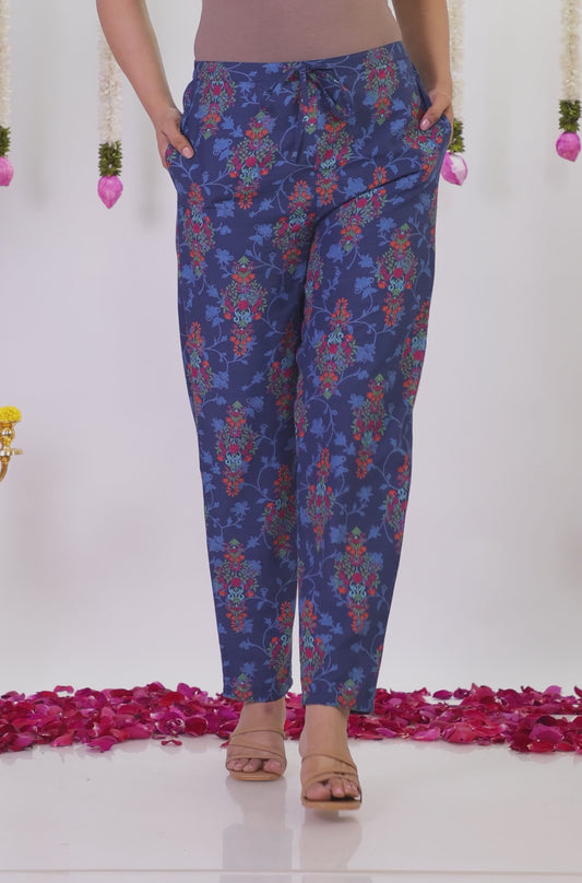 Soft Cotton Floral Blue Tapered Trousers
