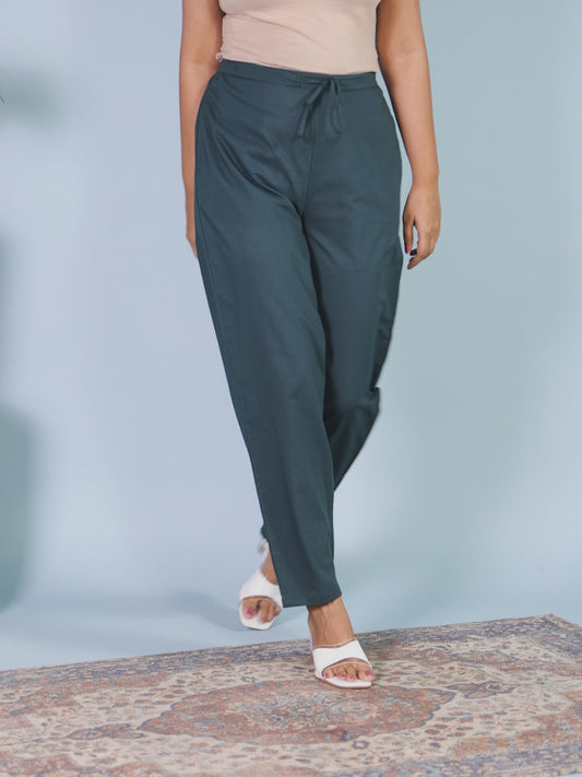 Soft Cotton Solid Green Tapered Trousers