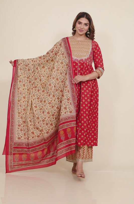 Embroidered Soft Cotton Floral Anarkali Yellow Kurta