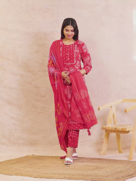 Soft Cotton Bandhani Straight Orange Kurta