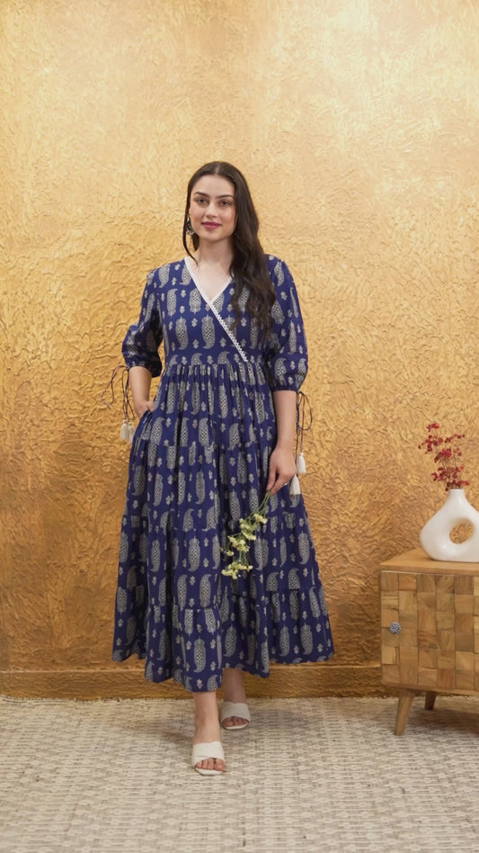 Soft Cotton Butta Anarkali Blue Dress