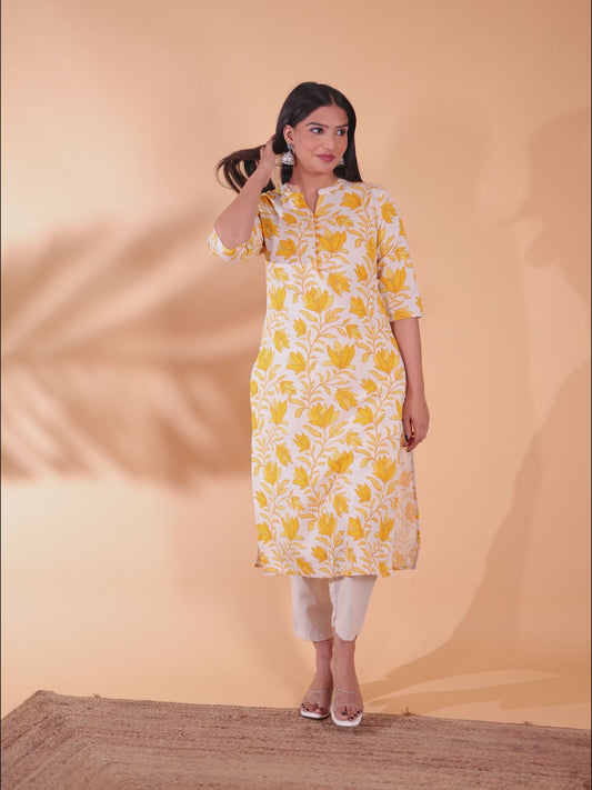 Linen Cotton Floral Kurta