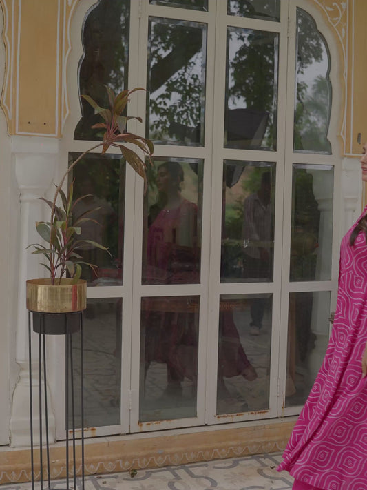 Embroidered Soft Cotton Bandhani Anarkali Pink Kurta