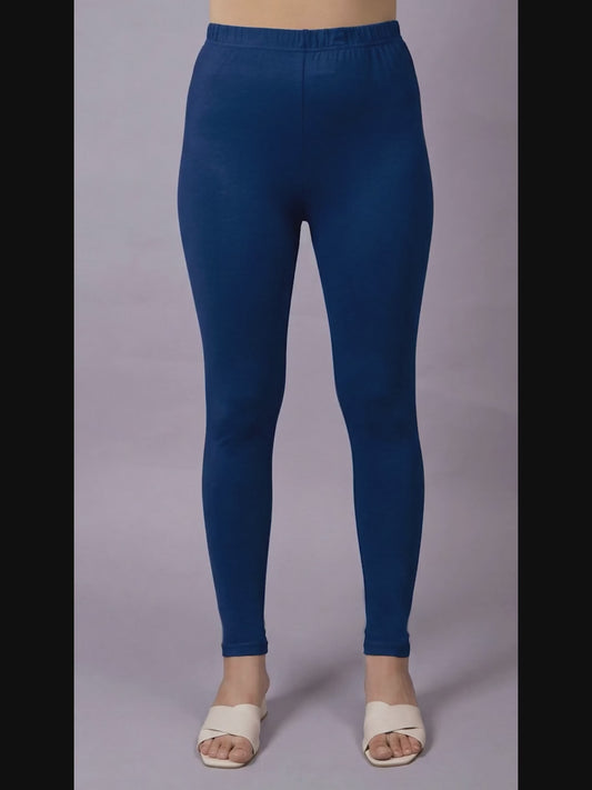 Stretchable Cotton Solid Navy Blue Leggings