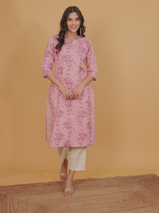 Linen Cotton Floral Kurta