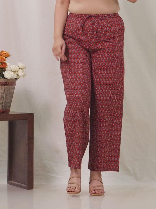 Soft Cotton Geometric Rust Straight Trousers