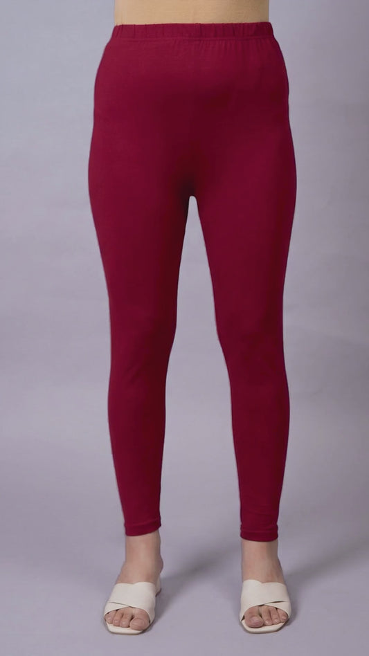 Stretchable Cotton Solid Maroon Leggings