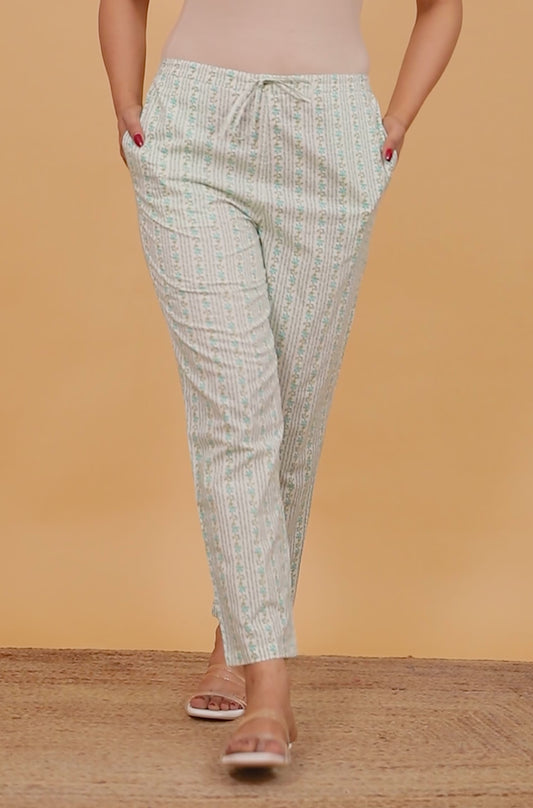Soft Cotton Striped White Tapered Trousers
