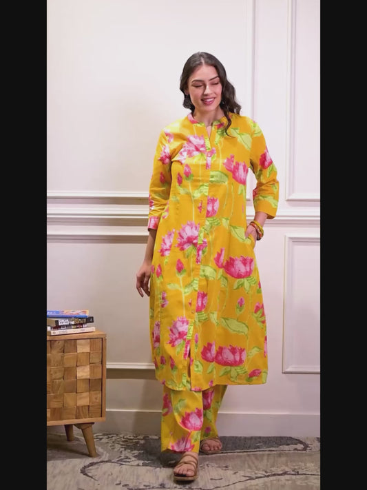 Soft cotton Floral Straight Yellow Kurta