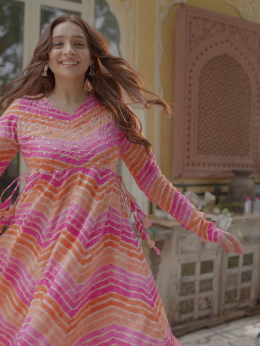 Embroidered Soft Cotton Striped Anarkali Multicolor Kurta