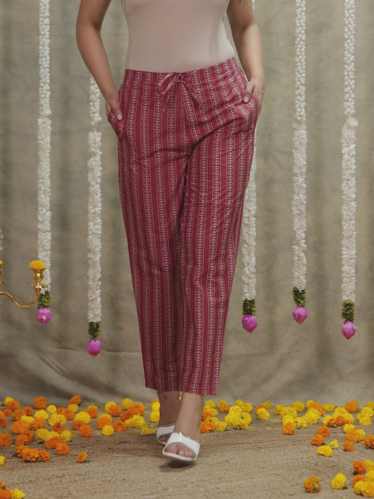Soft Cotton Striped Brown Tapered Trousers