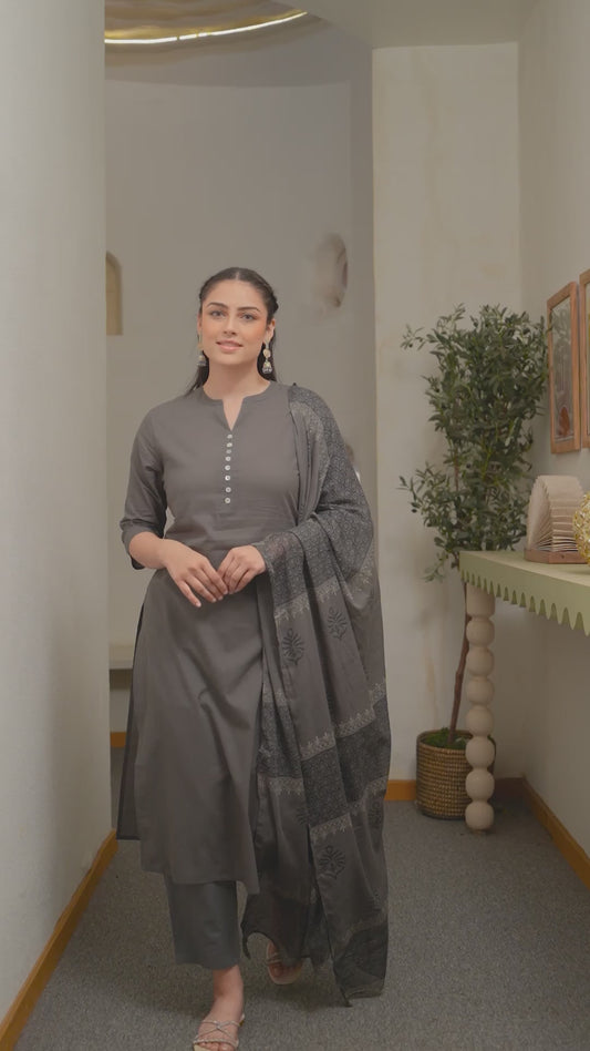 Soft Cotton Solid Straight Grey Kurta