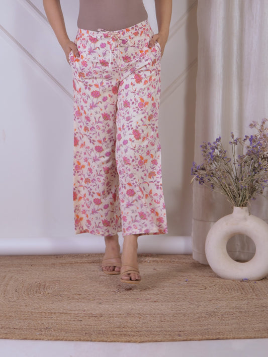 Soft Cotton Floral Off White Palazzo