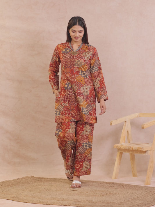 Soft Cotton Patchwork Straight Multicolor Kurta