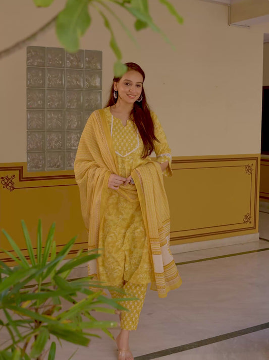 Soft Cotton Floral Straight Yellow Kurta