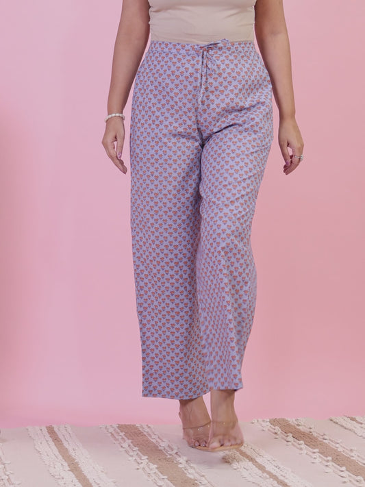 Soft Cotton Butti Purple Straight Trousers