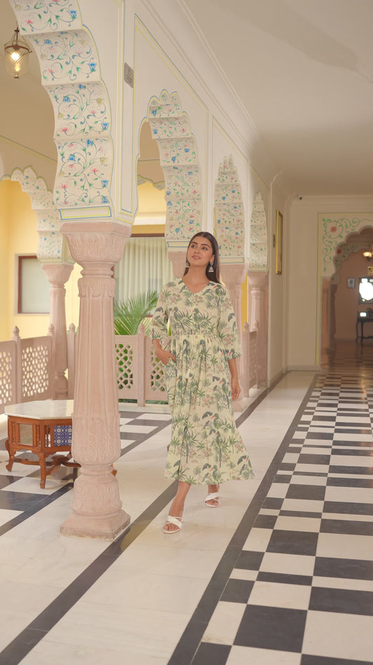 Soft Cotton Floral Anarkali Off White Dress