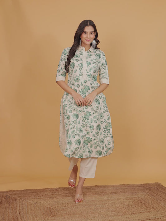 Linen Cotton Floral Kurta