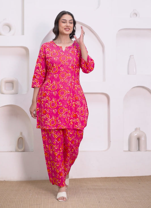 Soft Cotton Jaal Straight Magenta Kurta