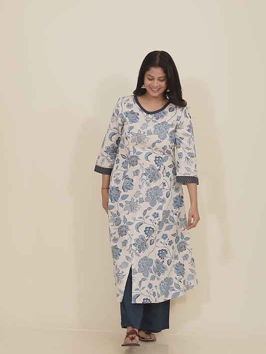 Linen Cotton Floral Kurta