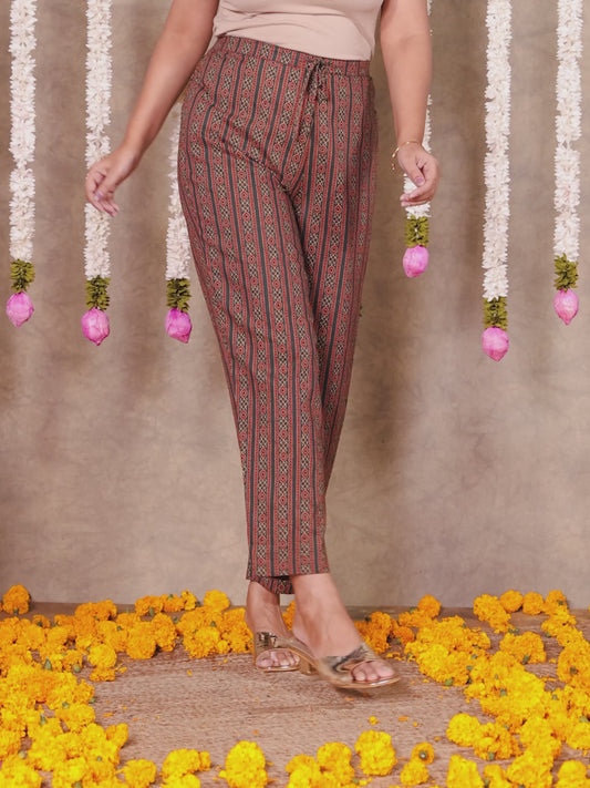 Soft Cotton Striped Brown Tapered Trousers