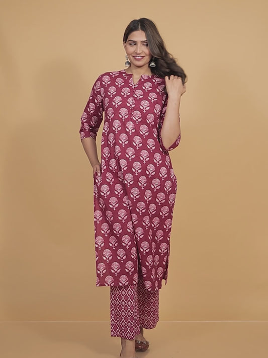 Soft Cotton Block maroon Kurta