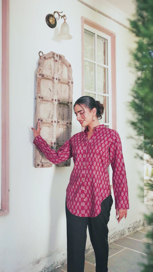 Soft Cotton Butti Straight Maroon Tunic