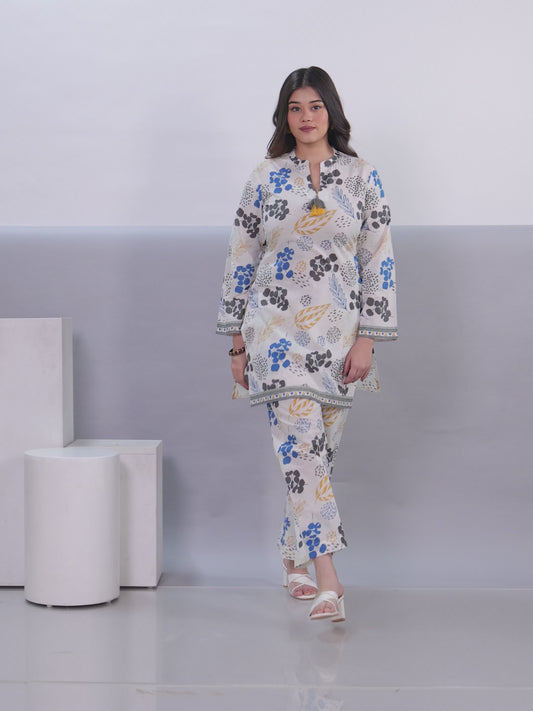 Soft Cotton Floral Straight White Kurta