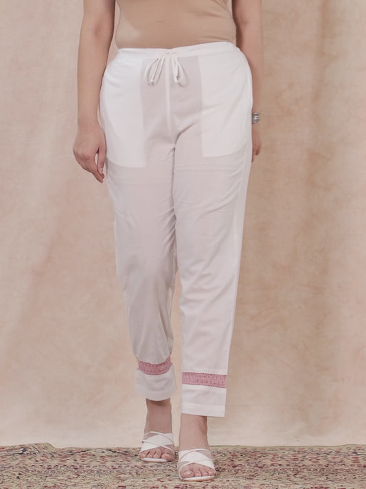 Soft Cotton Solid White Trousers  Tapered Trousers