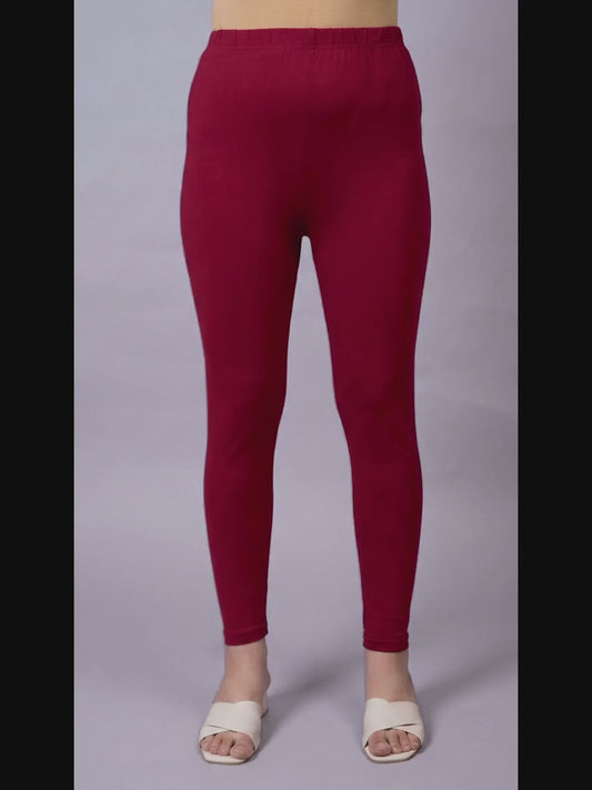 Stretchable Cotton Solid Maroon Leggings