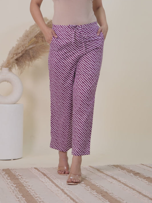 Soft Cotton Striped Purple Straight Trousers