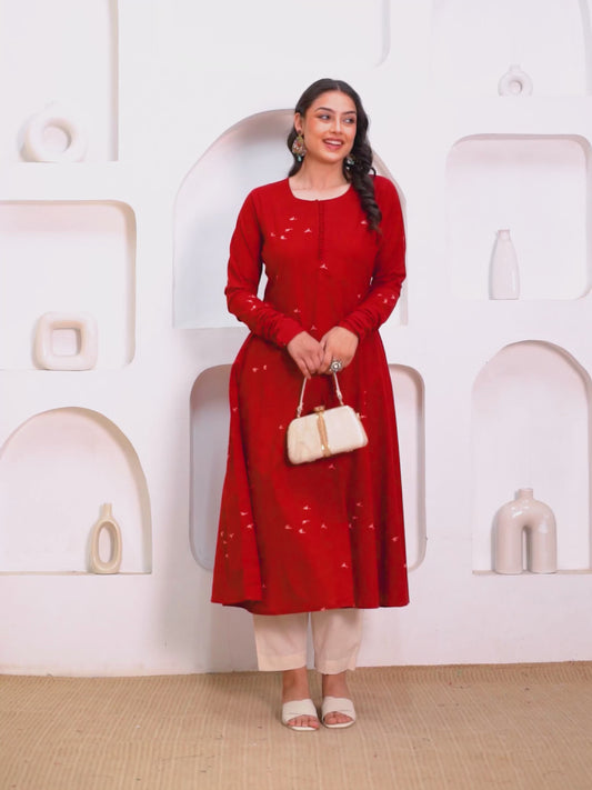 Soft Cotton Quirky A-line Red Kurta