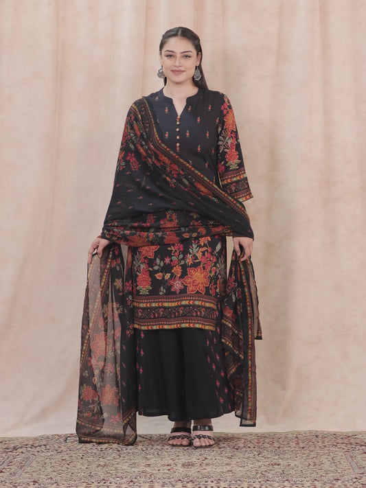 Viscose Floral Straight Black Kurta