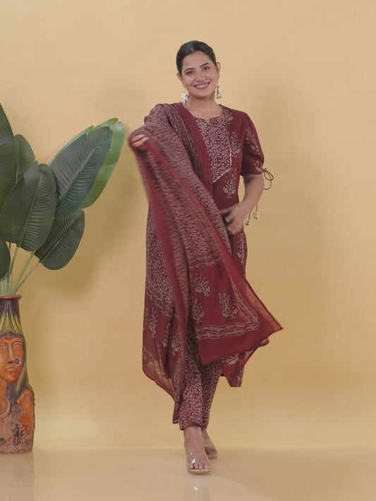 Soft Cotton Floral Straight Rust Kurta