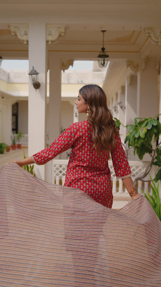 Embroidered Soft Cotton Floral Straight Red Kurta