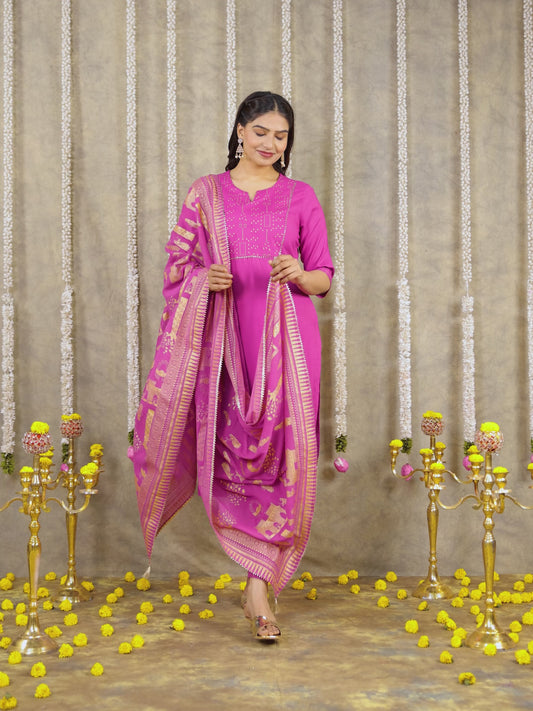 Viscose Solid Straight Pink Kurta