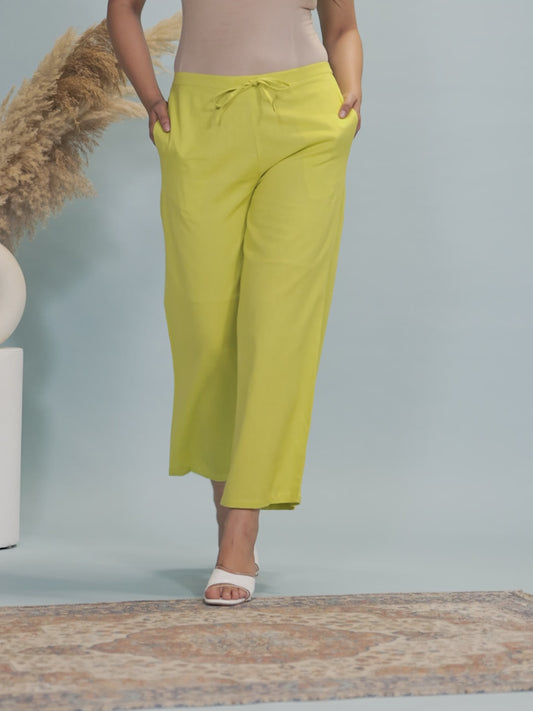 Linen Cotton Solid Lime Green Trouser