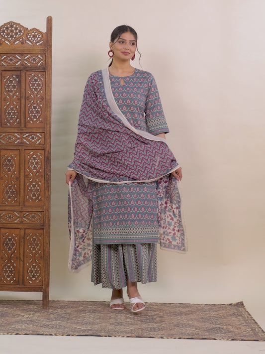 Soft Cotton Geometric Straight Multicolor Kurta
